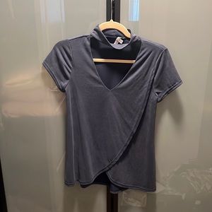 Dusty blue choker crossover blouse